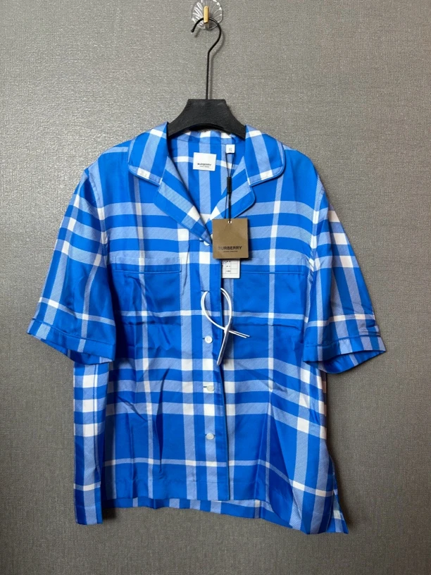 99新 BURBERRY/博柏利 Burberry蓝色真丝衬衫99新