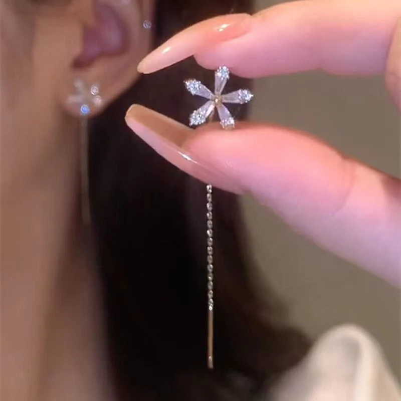 独特时尚花朵长流苏耳线耳环高级感耳饰气质耳链红2025年新款潮女