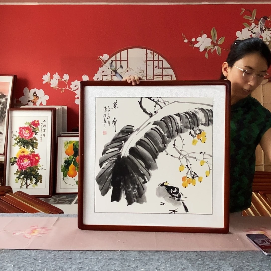 国画手写手绘带框包邮62✖️62国画作品