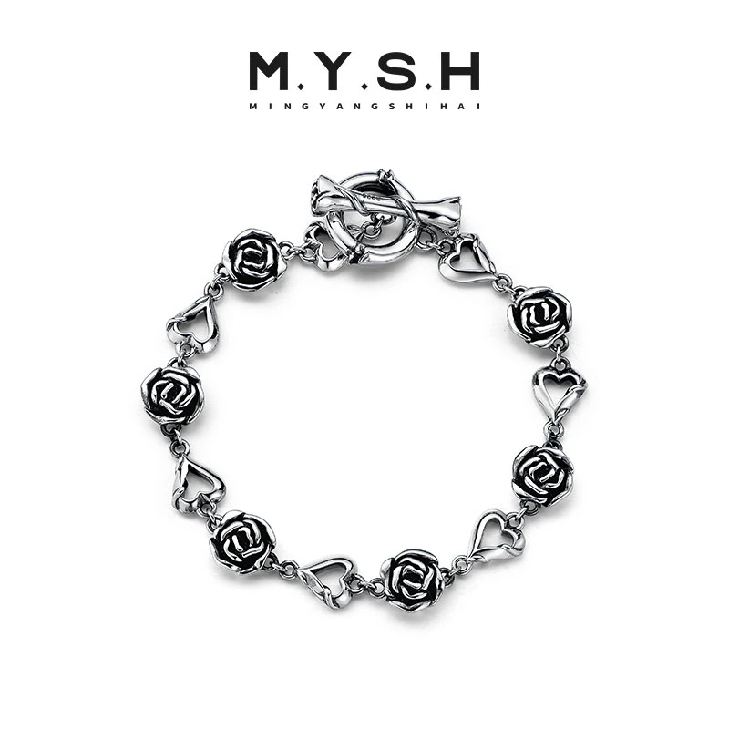 925银手链 荆棘玫瑰爱心拼接玫瑰手链简约复古小众设计潮流百搭