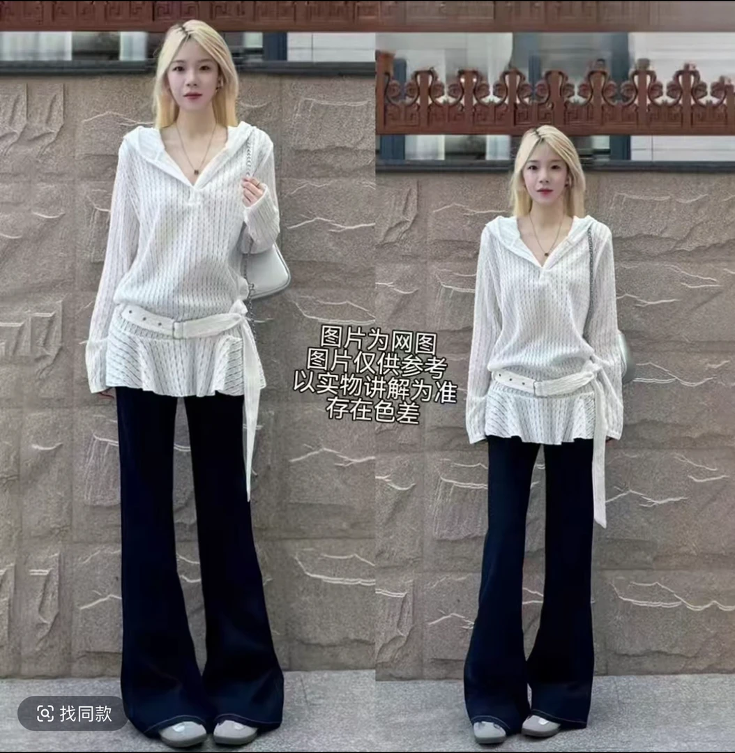 白色蕾丝镂空连帽长袖衬衫女秋季设计感小个子宽松荷叶边长袖上衣