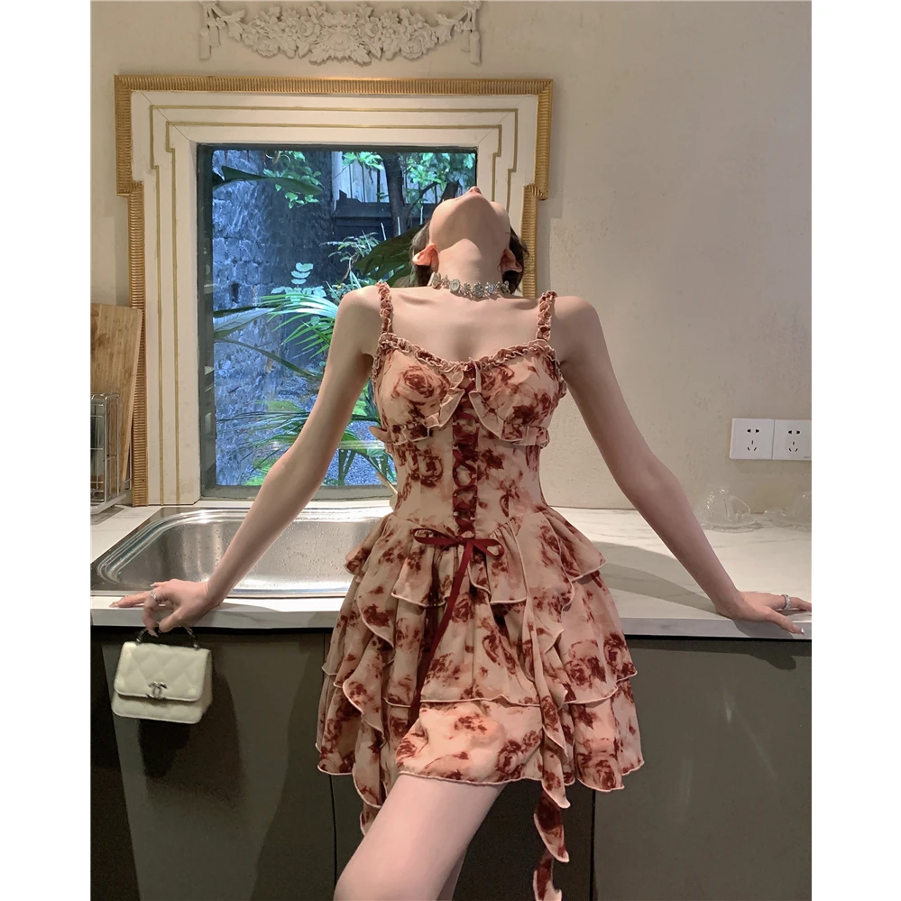 碎花吊带连衣裙女夏多巴胺辣妹浪漫复古裙法式短裙显瘦夏季甜美
