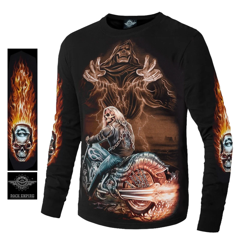 火焰死神机车骷髅长袖 限量款夜光印花