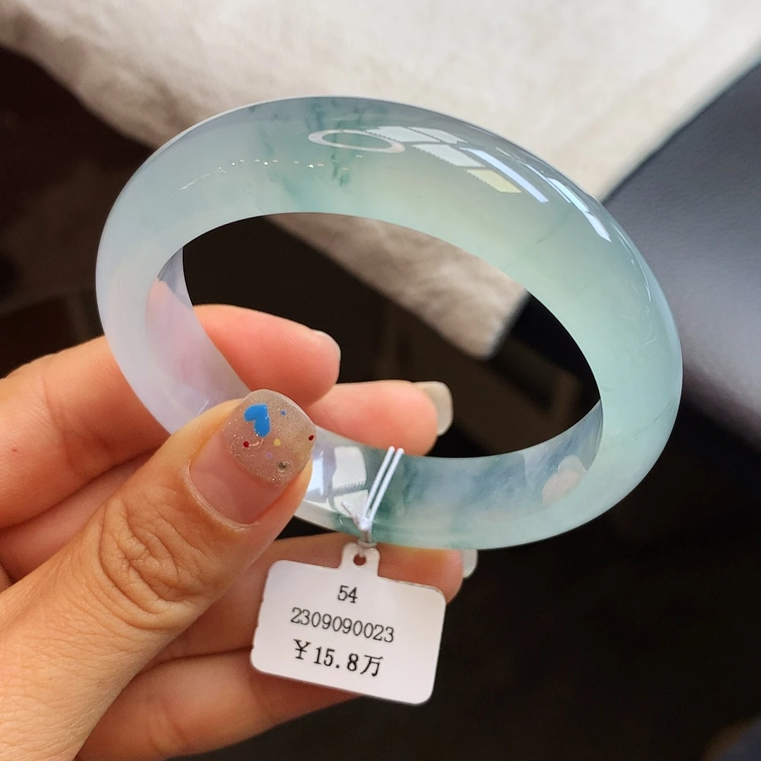 未镶嵌手镯翡翠54冰晴水飘花正圈