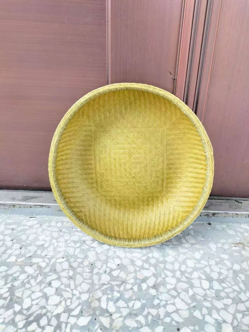 纯竹子编制金竹全青皮精编小簸萝带字风车底（直径35公分高9公分）