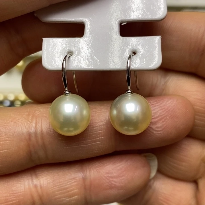 海水珍珠干楛玫瑰珍珠耳环18K金镶嵌