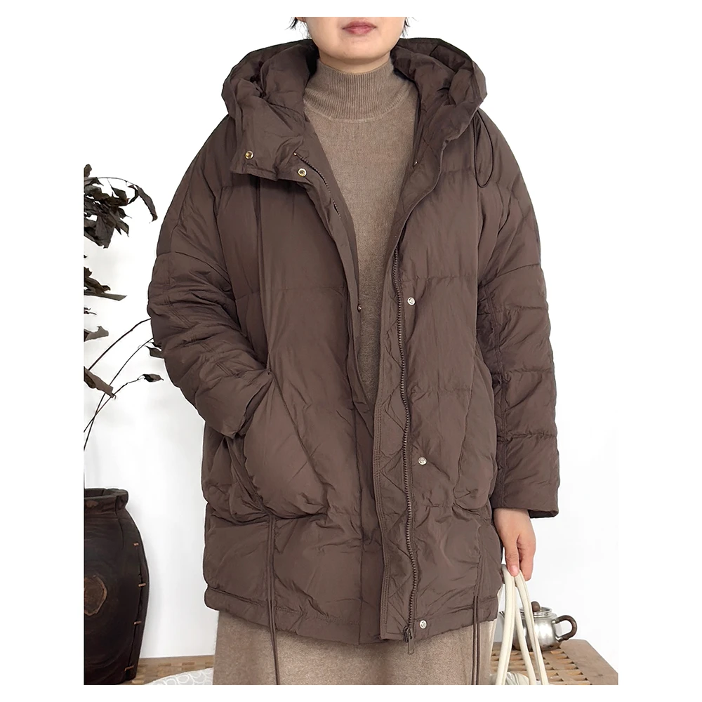 WT167  冬季新款女士休闲百搭宽松中长款连帽长袖羽绒外套