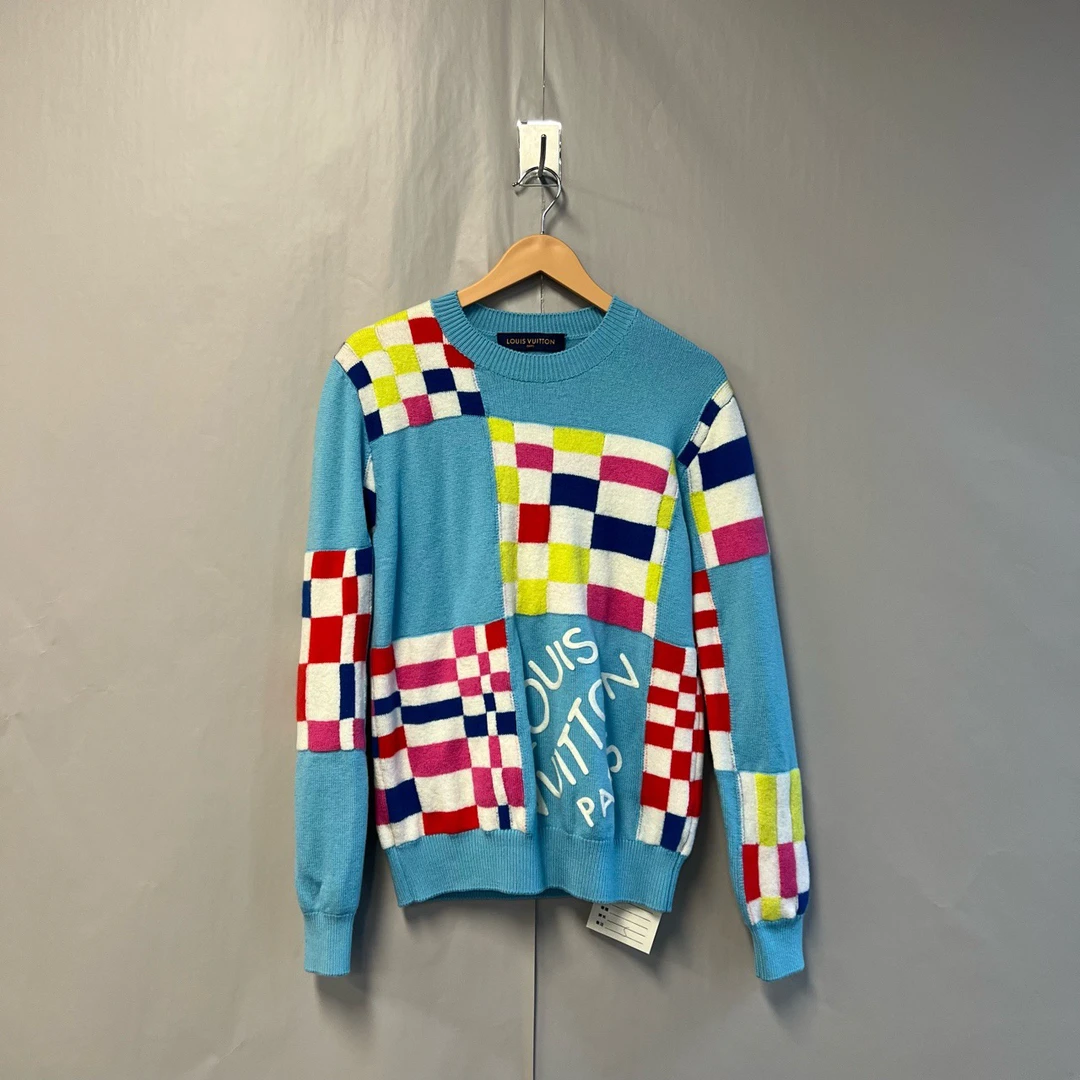 99新 LouisVuitton/路易威登 蓝色格纹拼接毛衣 s码 95新 #5354