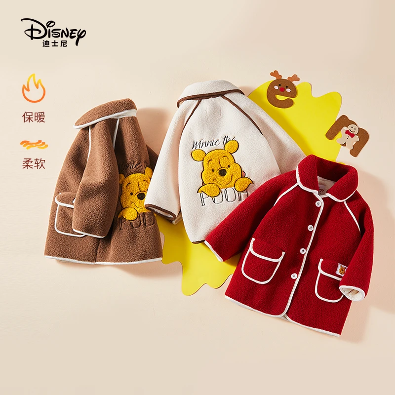 Disney/迪士尼中长款毛呢大衣小熊加厚保暖秋冬柔软休闲洋气外套