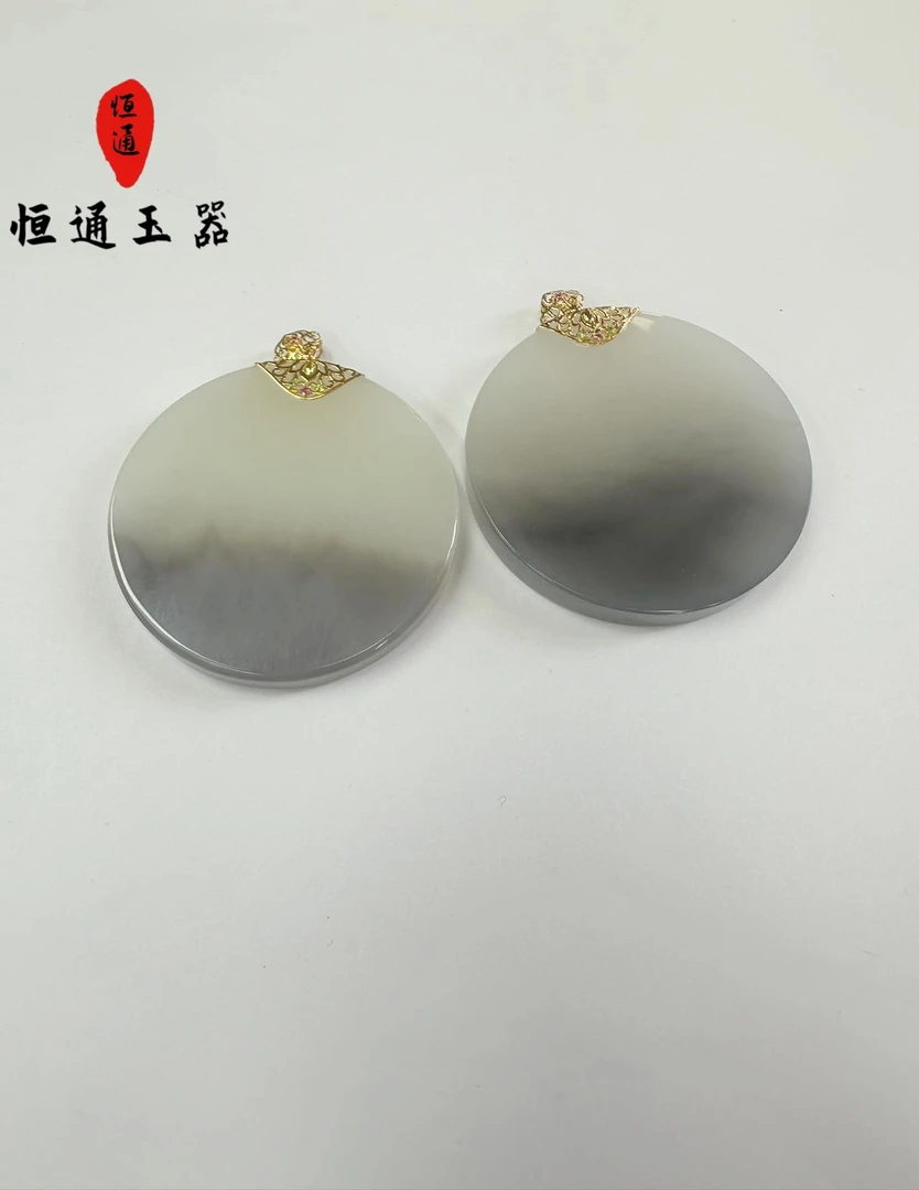 和田玉18k扣头满月牌古风精美挂件（多样性，发一）-6-2450
