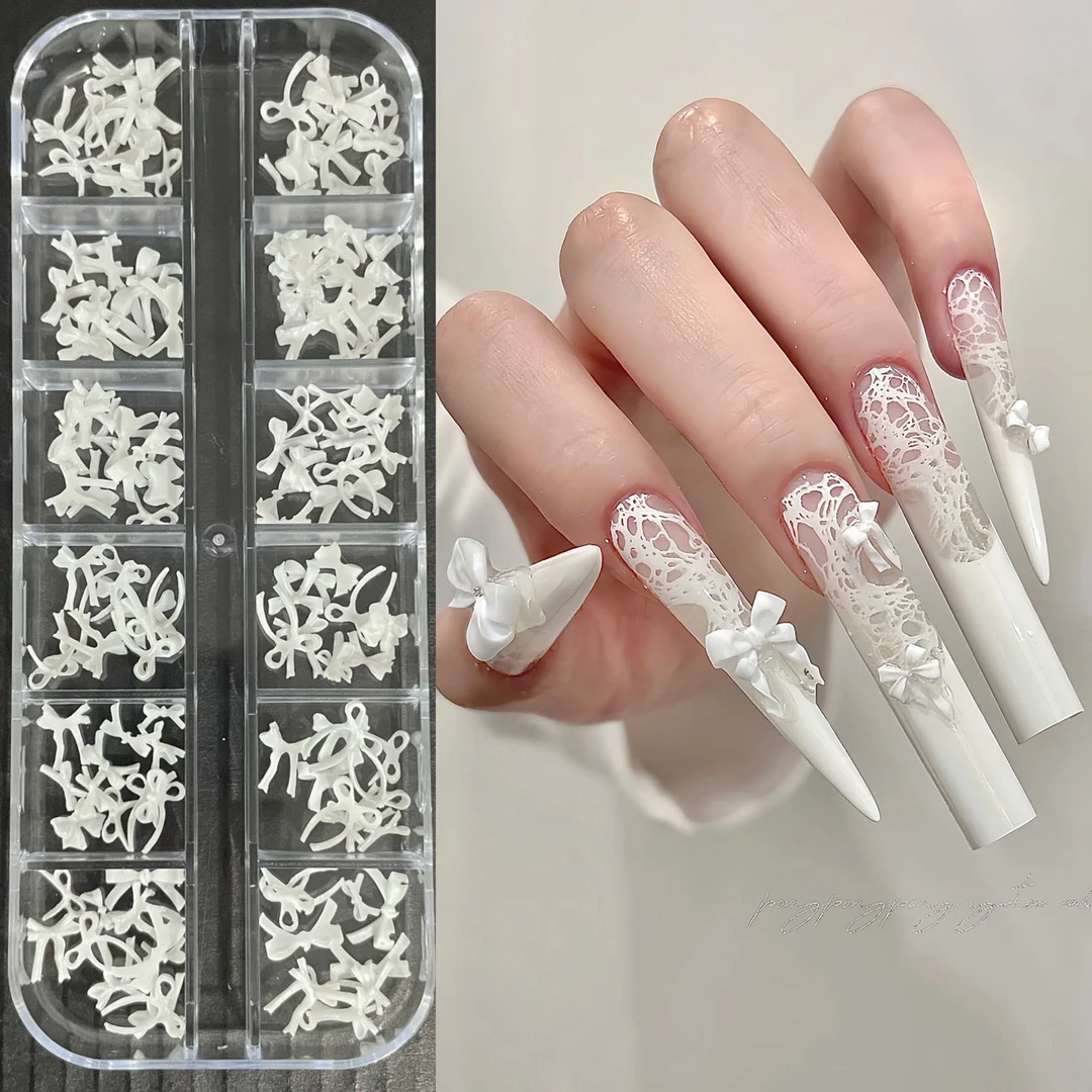 白色蝴蝶结美甲小饰品网红ins爆款法式穿戴甲光疗甲DIY领结配饰钻