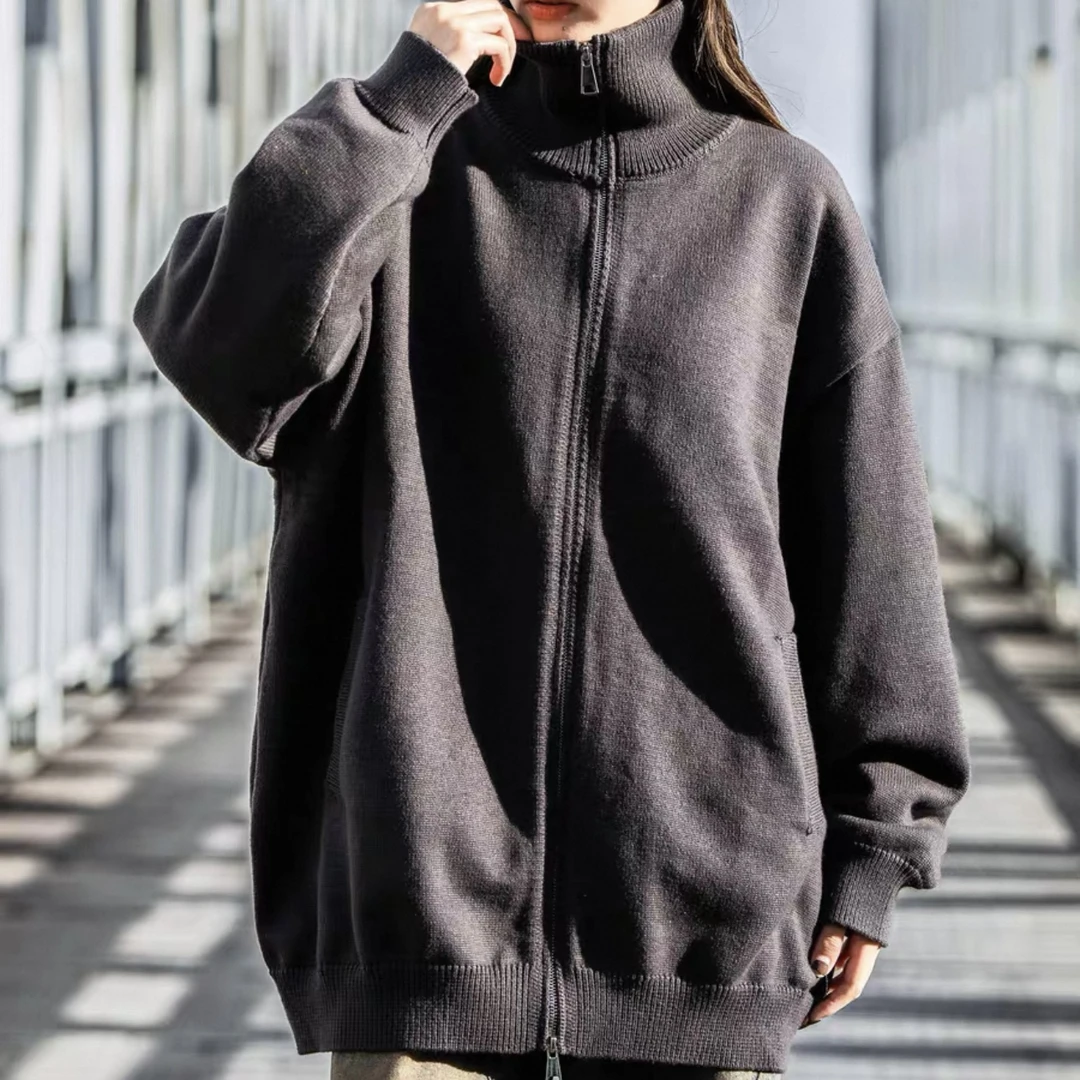 国潮潮牌纯色针织开衫外套男女纯色简约百搭毛衣-3MY652