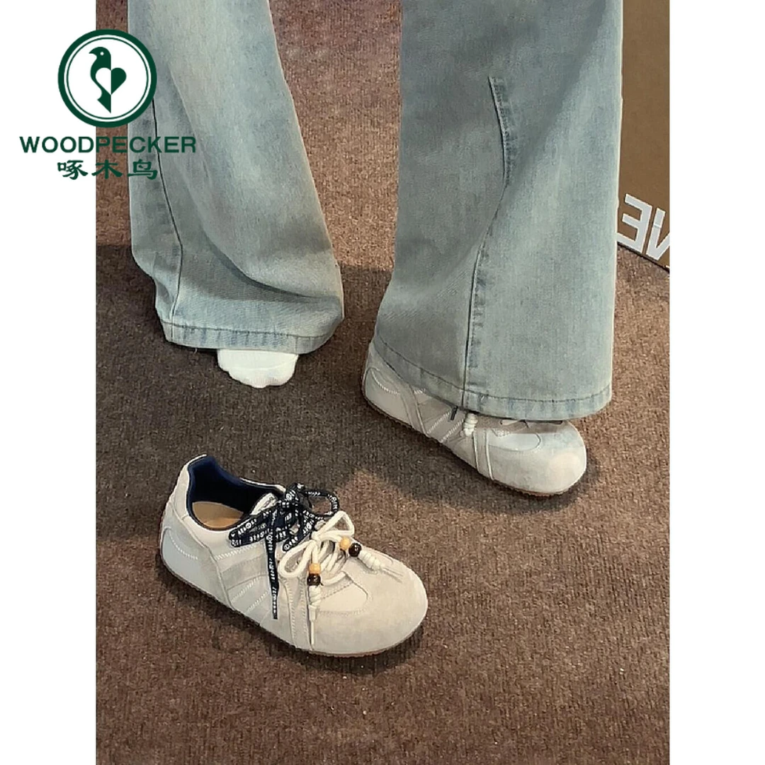 啄木鸟圆头丑萌复古小众德训鞋女2025年新款透气休闲运动阿甘板鞋