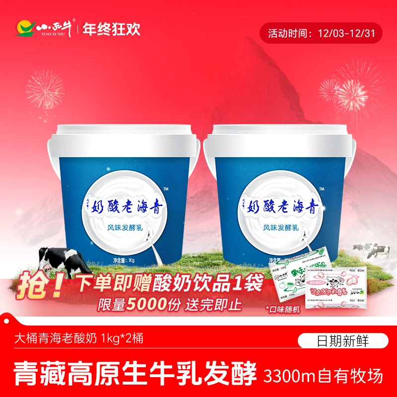 【小西牛】1kg*2桶青海大桶老酸奶低温原味风味酸奶