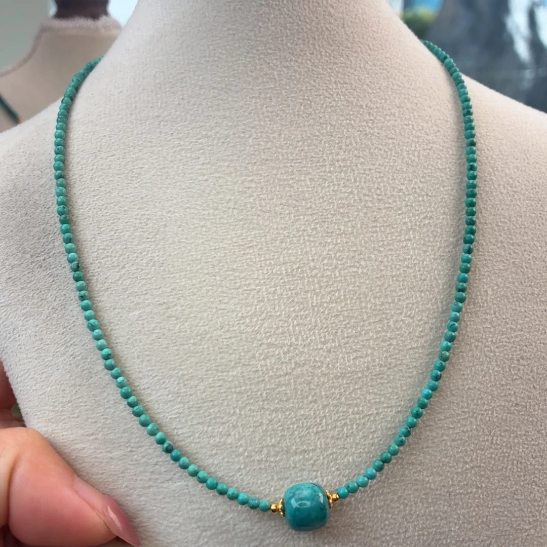绿松石银S925镀金镶嵌颈饰
