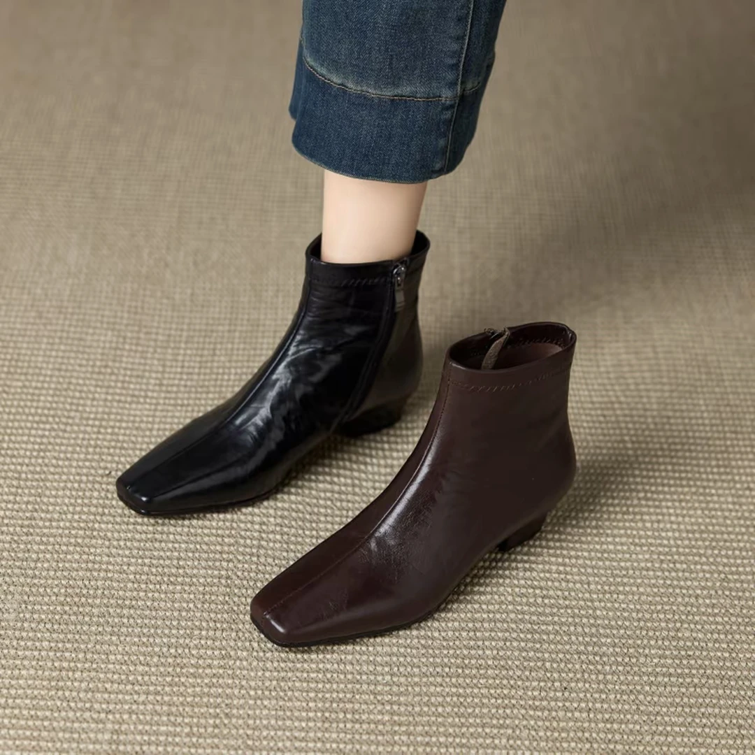 时装靴3cm秋冬单靴法式方头马丁靴短靴中跟百搭1121