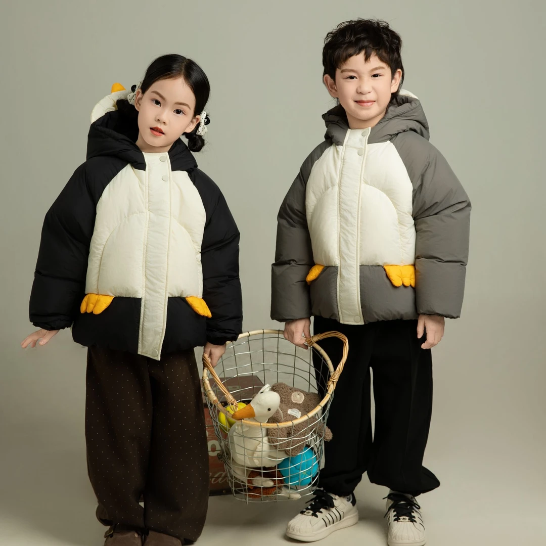【呆萌企鹅】羽绒活动卡通韩版时尚90白鸭绒安心绒三防羽绒服