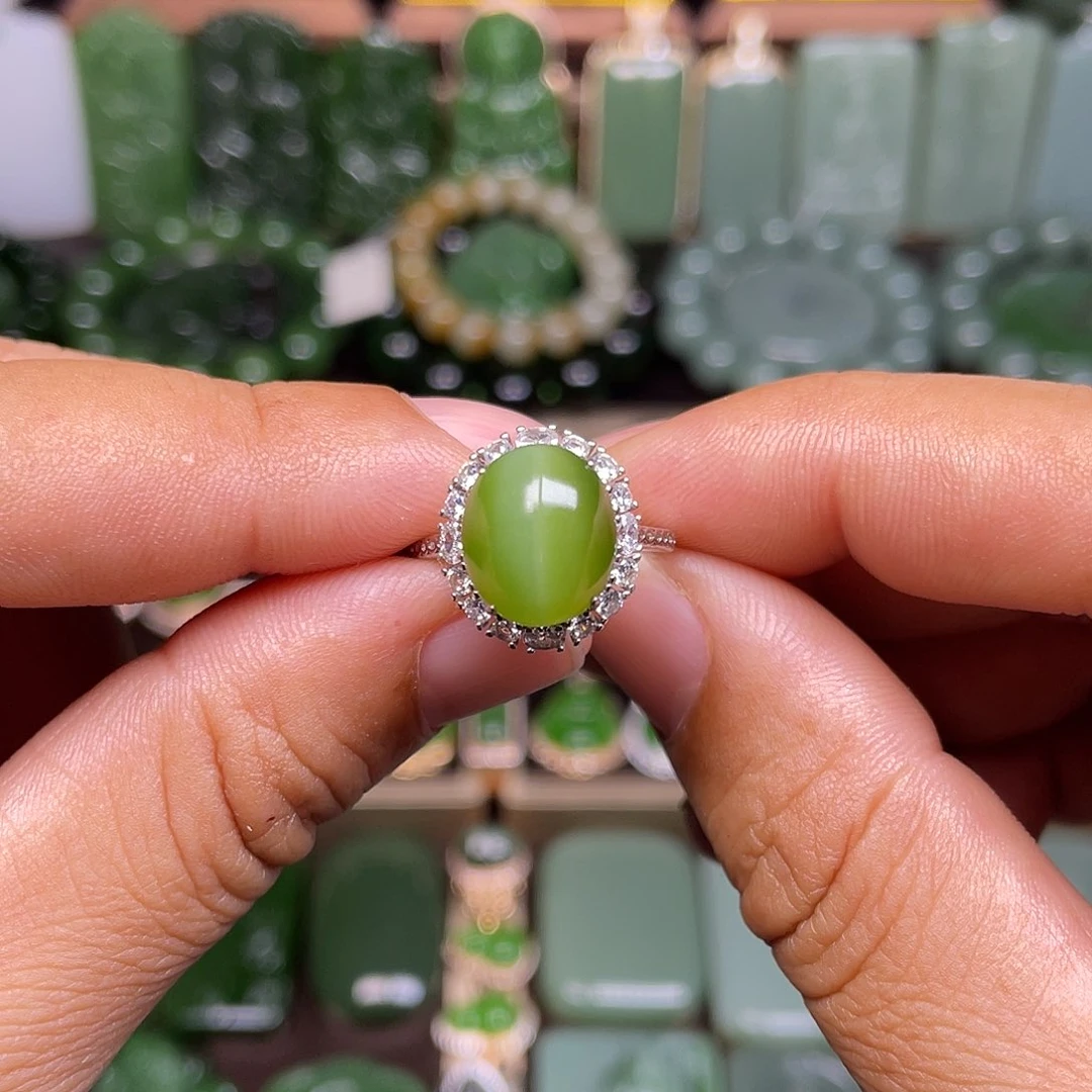 和田玉戒指银S925镶嵌