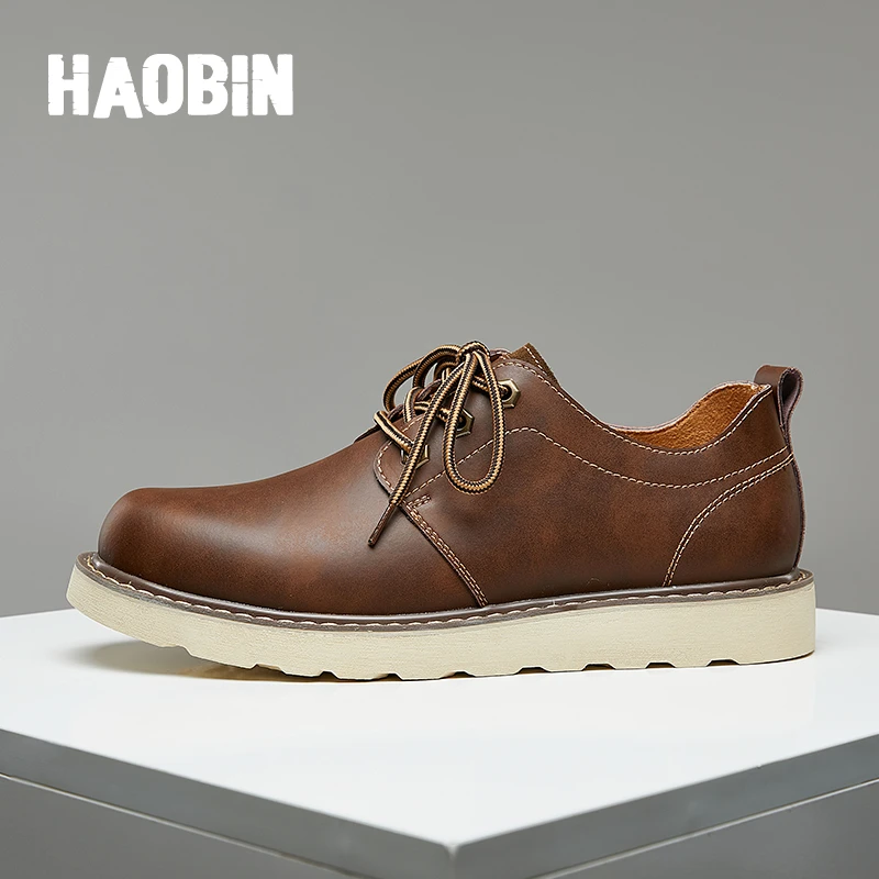 042马丁靴春秋款低帮英伦工装防滑百搭中帮休闲短靴真皮男靴男鞋