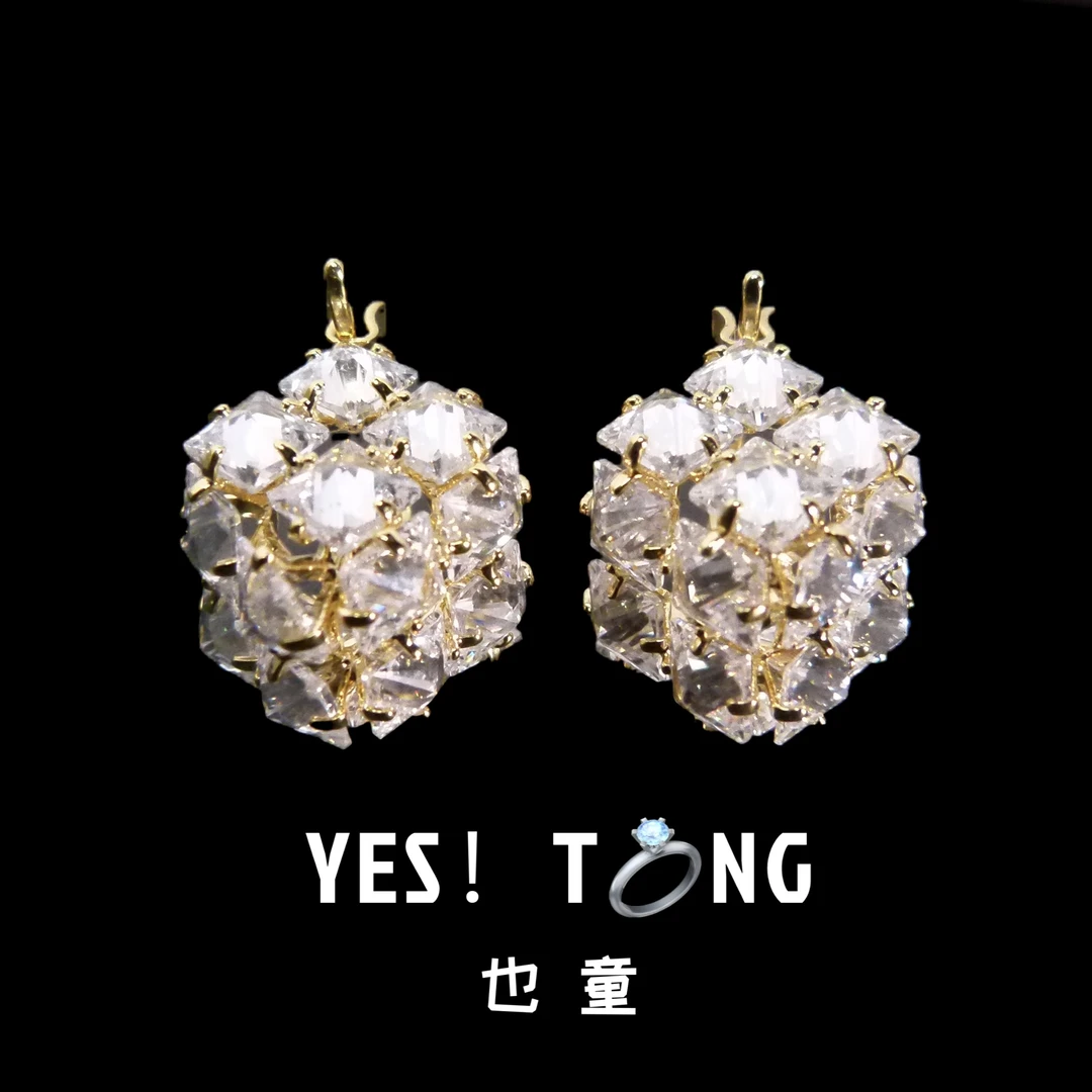 铜合金锆石耳饰 【霓光】系列方钻立体口袋耳环