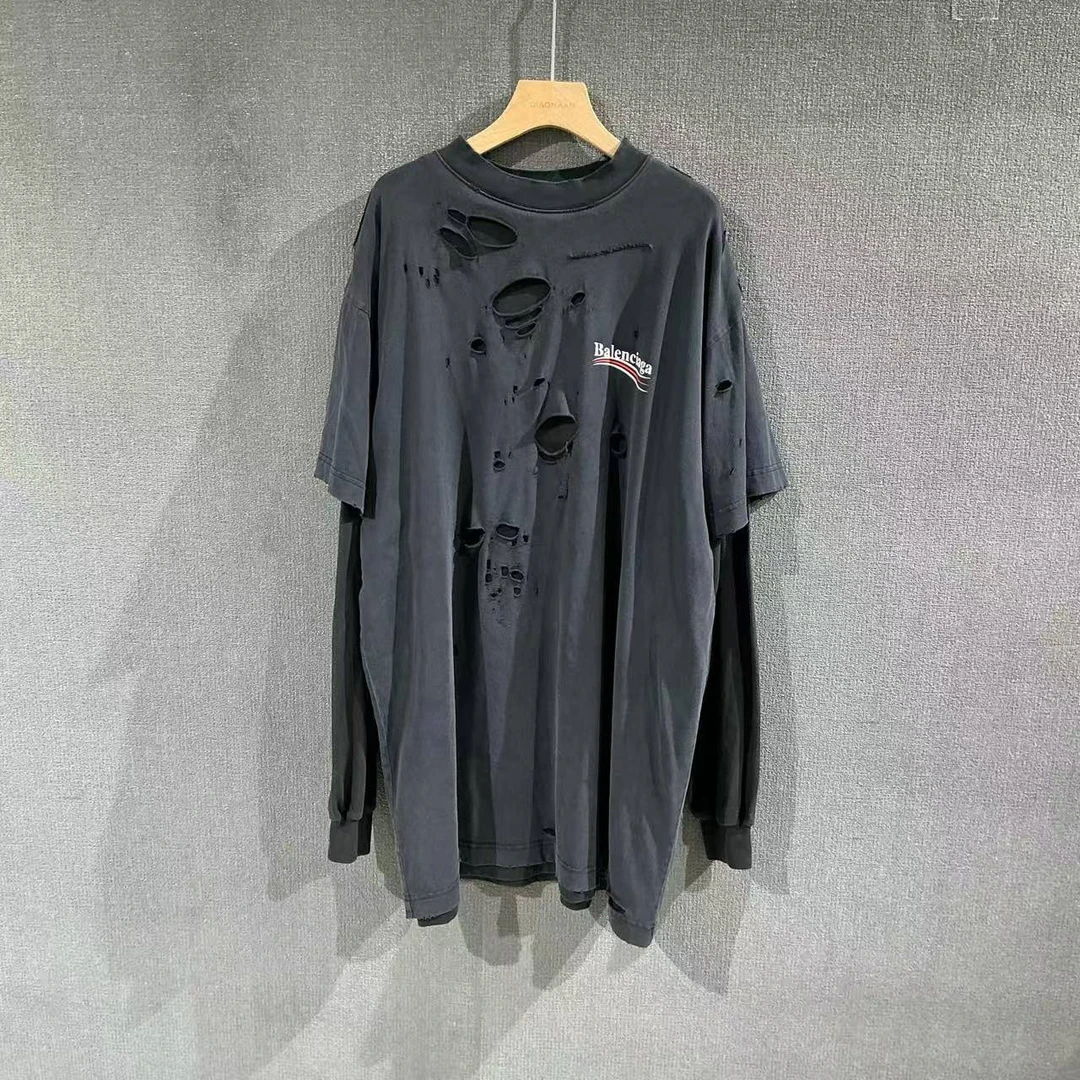 99新 Balenciaga/巴黎世家 （pm）虫洞假两件长袖 99新1码/0402