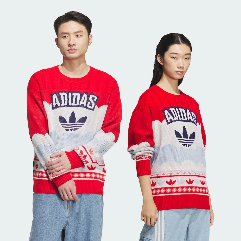 adidas阿迪达斯三叶草蛇年新年款情侣休闲运动宽松套头毛衣JL8367