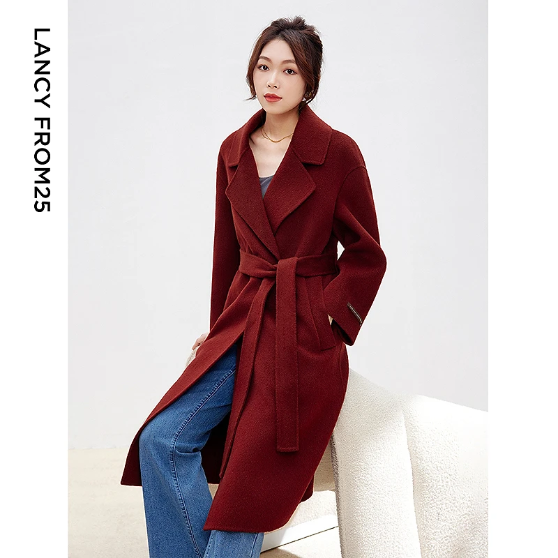 朗姿率性廓形气质感双面呢大衣时尚百搭2024年冬季新款毛呢外套