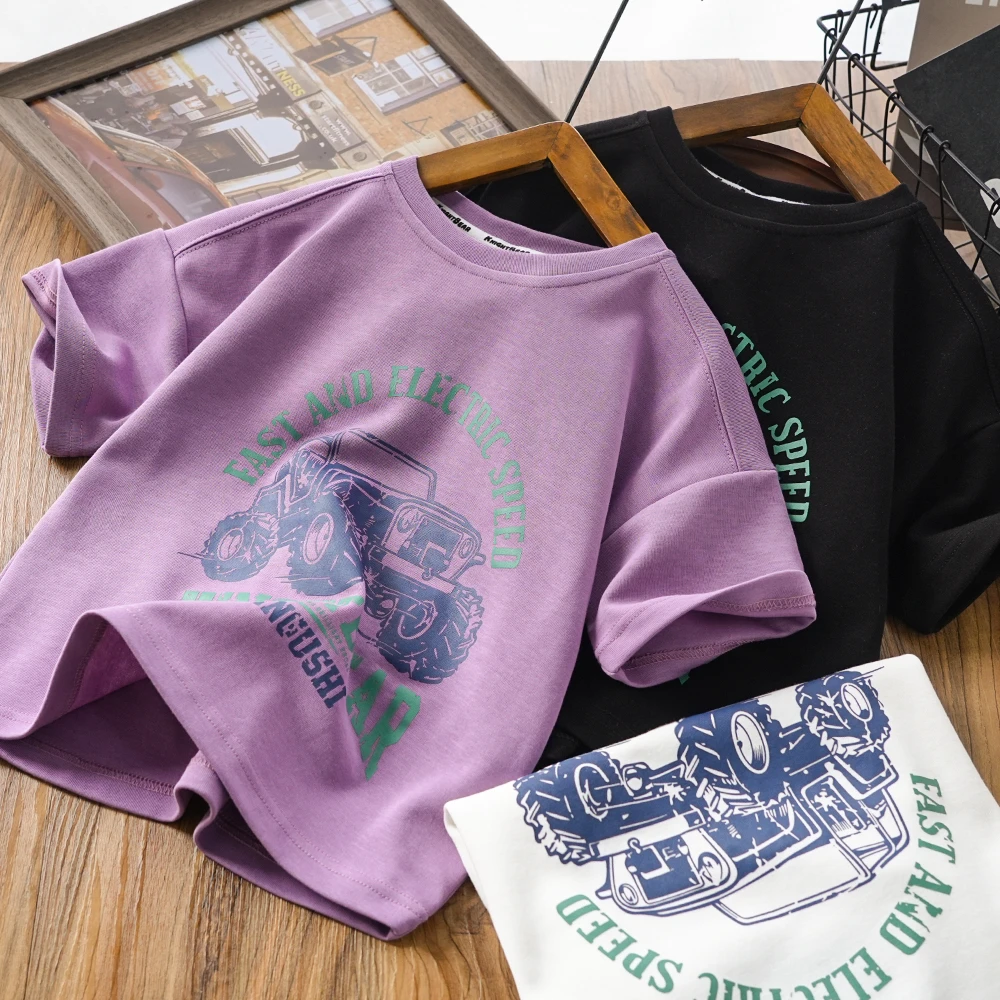 儿童男童夏季新款字母汽车印花百搭短袖T恤中大童洋气上衣8958