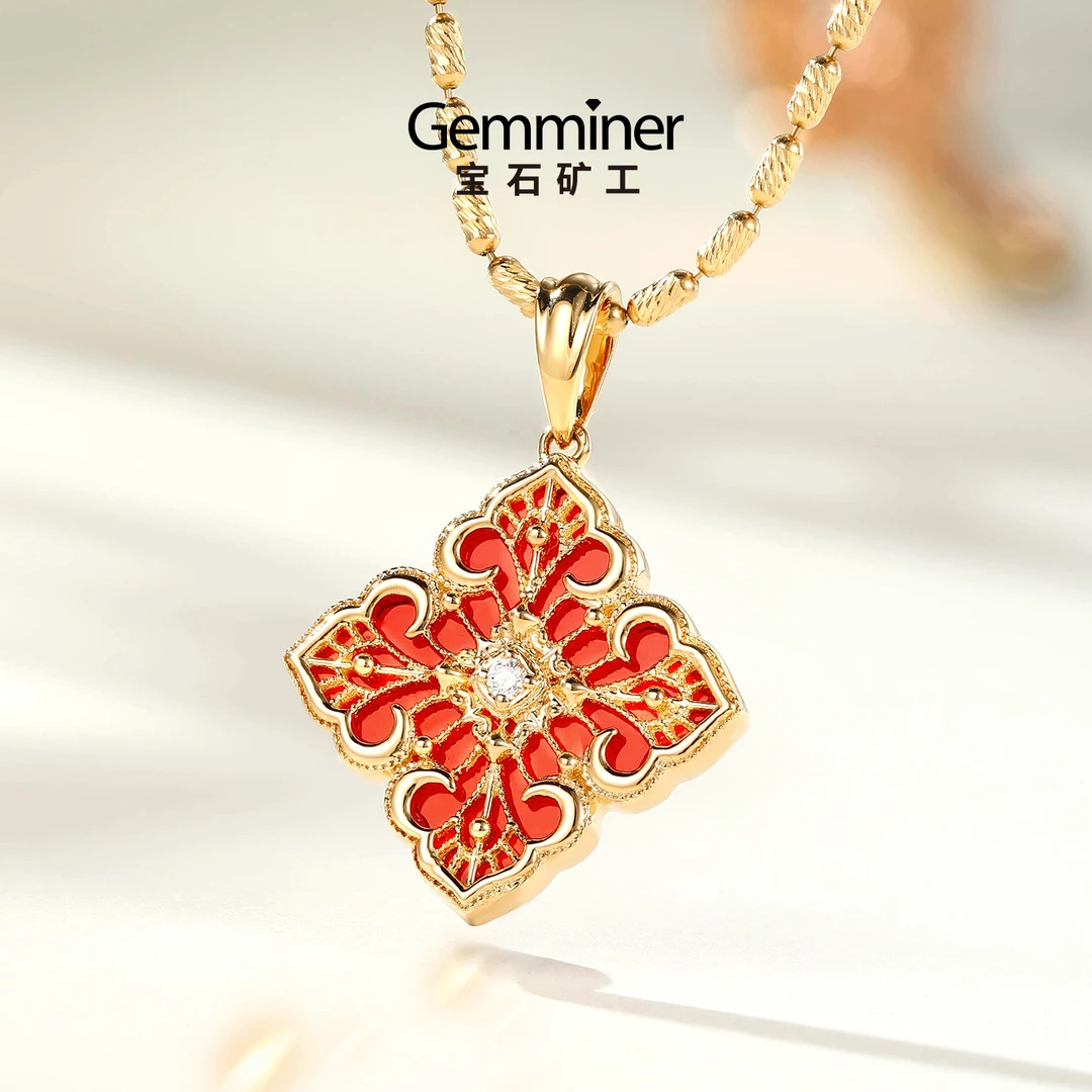 宝石矿工18K金钻石吊坠柿柿如意柿蒂纹珠宝