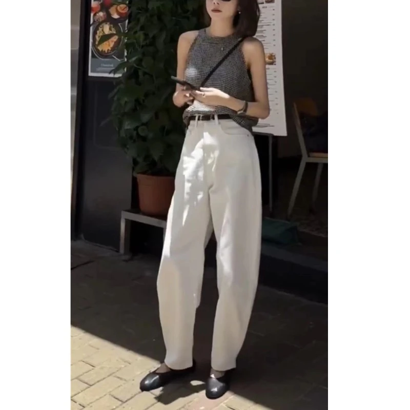 2025夏季新款时尚洋气无袖格纹修身显瘦背心宽松休闲直筒长裤女潮