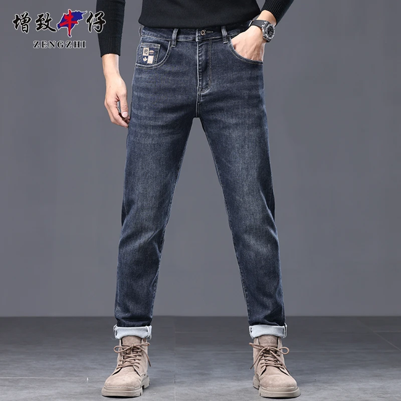 ZENGZHI/增致牛仔秋季牛仔裤男修身直筒长裤男士休闲裤子深色弹力