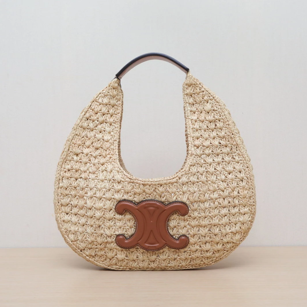 99新 Celine/思琳 汤/P235705292/ 棕色 草编 编织 hobo 腋下包