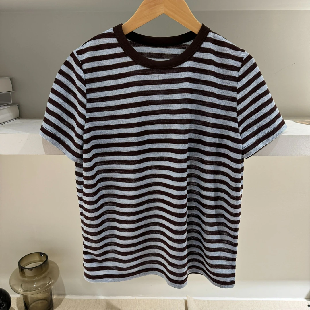 【迷雾花园】圆领T恤条纹百搭时尚显瘦夏季透气女士上衣