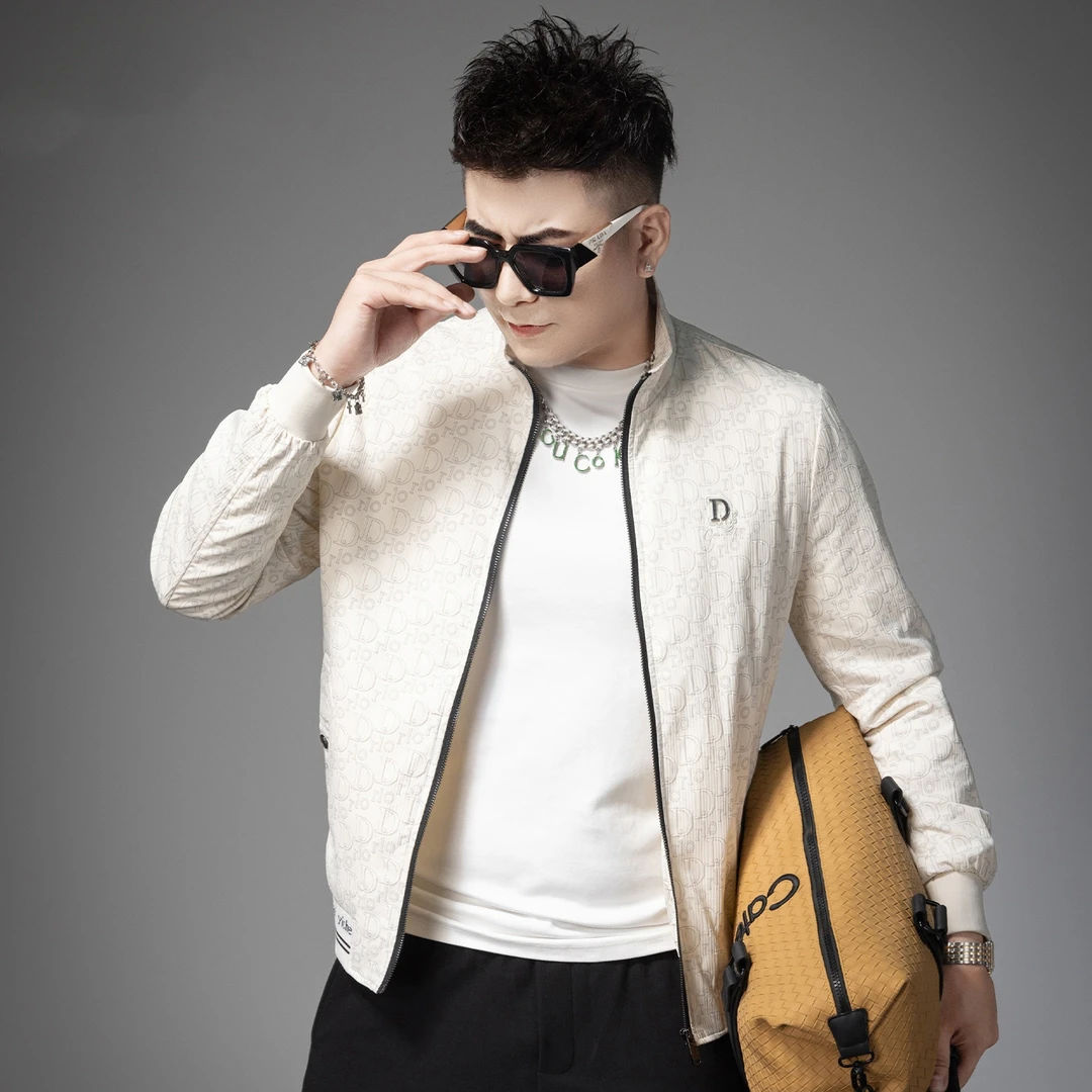 男士潮流高端印花休闲外套2025新款秋季高级感立领夹克男装上衣