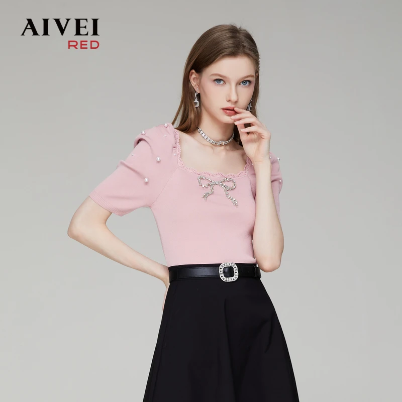 AIVEI艾薇夏季女神泡泡袖针织衫上衣 Q0360061