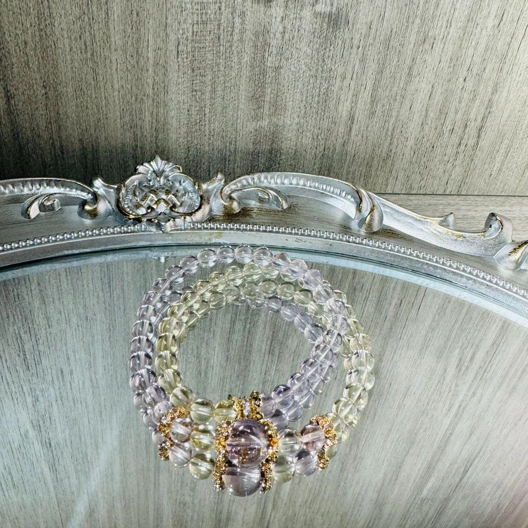 |鸢尾|玻利维亚紫水晶柠檬黄水晶双圈设计手串A0074