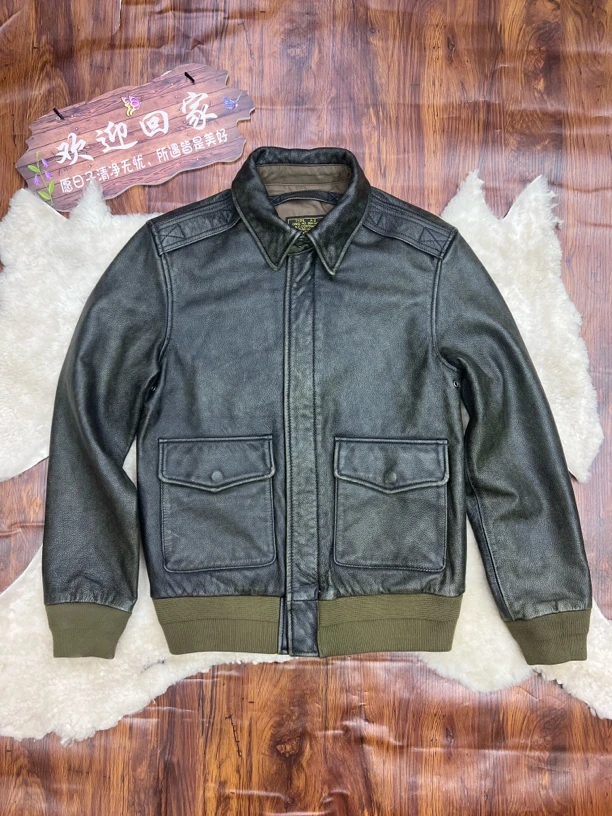重工水洗石磨牛皮A2空飞夹克