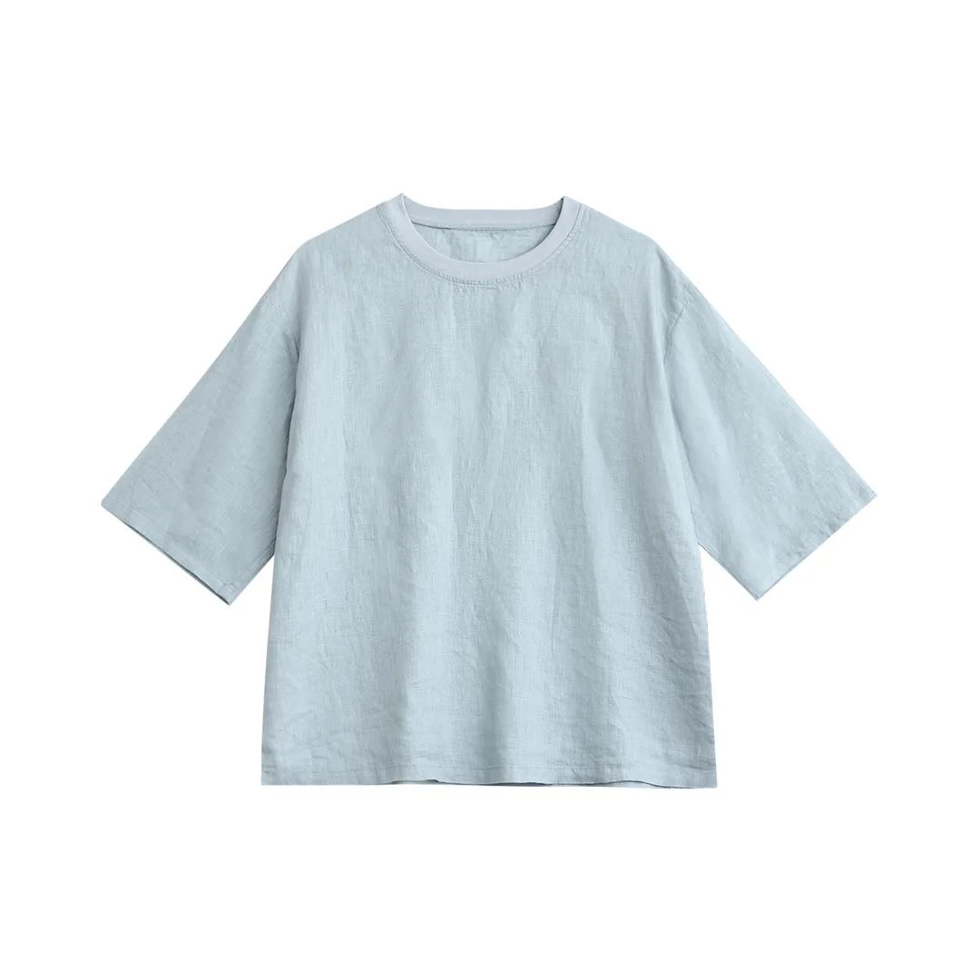 2025休闲新款夏季圆领五分袖设计T恤女