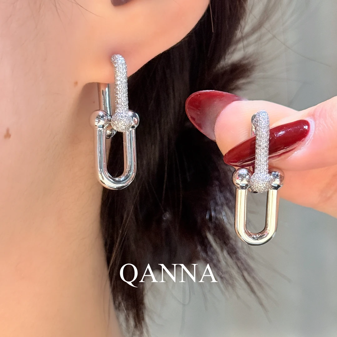 QANNA【超大号马蹄扣】【豪华满钻】重金设计款欧美风钻石耳环耳扣AY