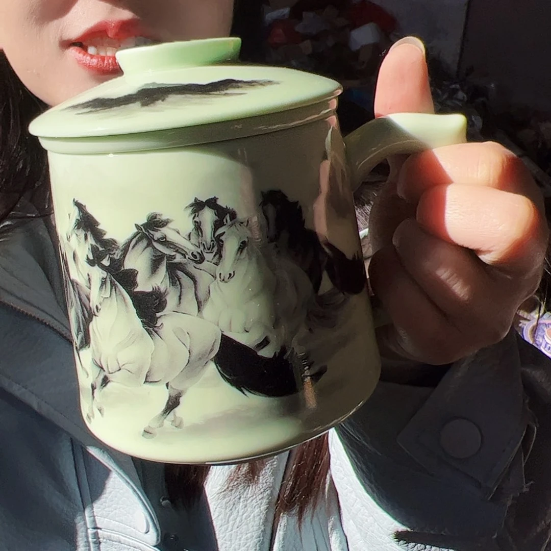 摆件陶景德镇绿xixi马到成功办公杯