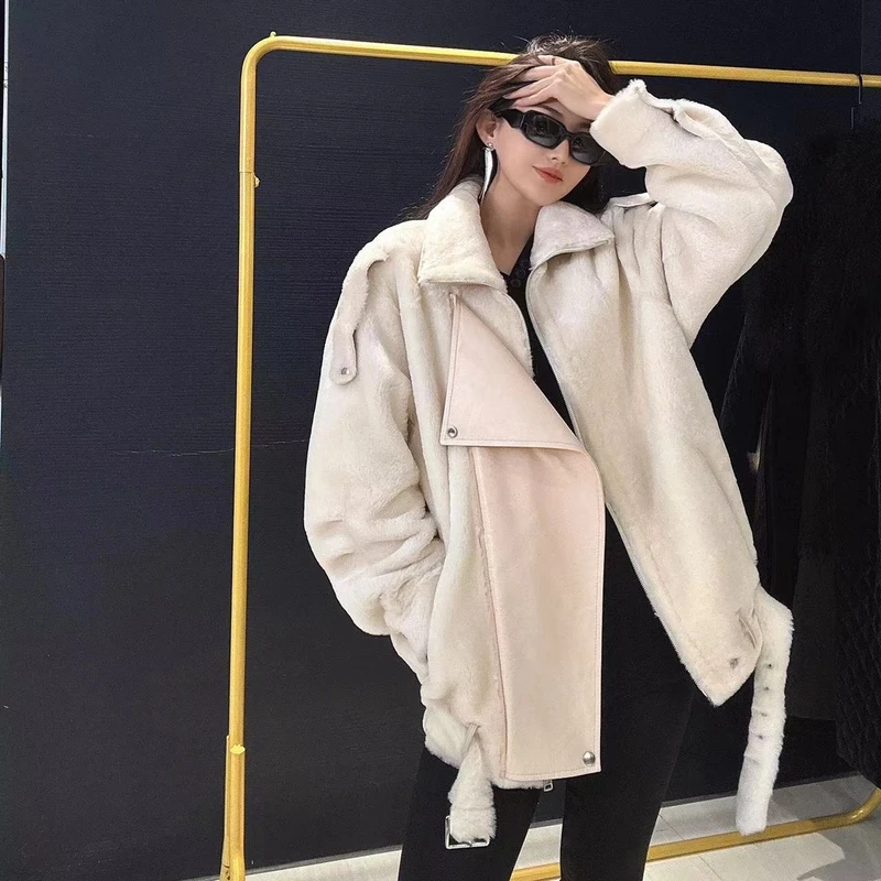 【女王优选】时尚冬季气质设计师皮毛一体皮草外套9035