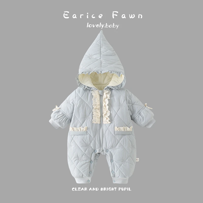 DD女宝宝可爱爬服加绒夹棉冬季外出服棉衣婴儿衣服冬装新生儿连体