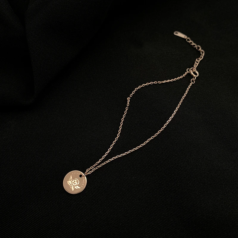 925银玫瑰金色天使圆牌手链