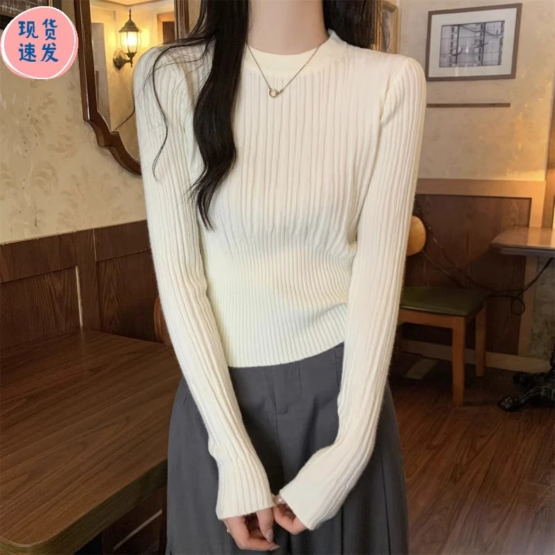别致修身圆领打底衫女秋冬2025新款高级感毛衣内搭长袖针织衫上衣