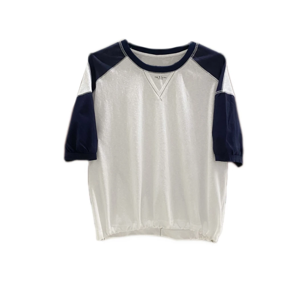 初晓2025年夏季拼接短袖常规袖港味拼色T恤撞色森系风 白色 30166