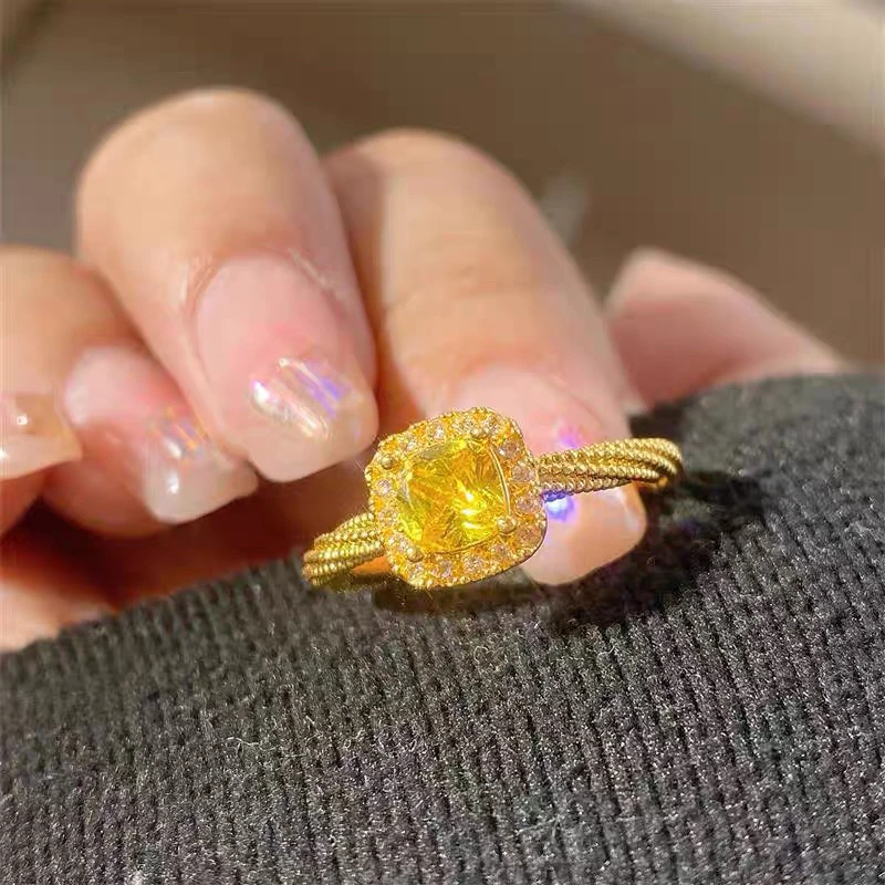 铜合金玻璃戒指 小方糖戒指女韩国风时尚轻奢开口可调节