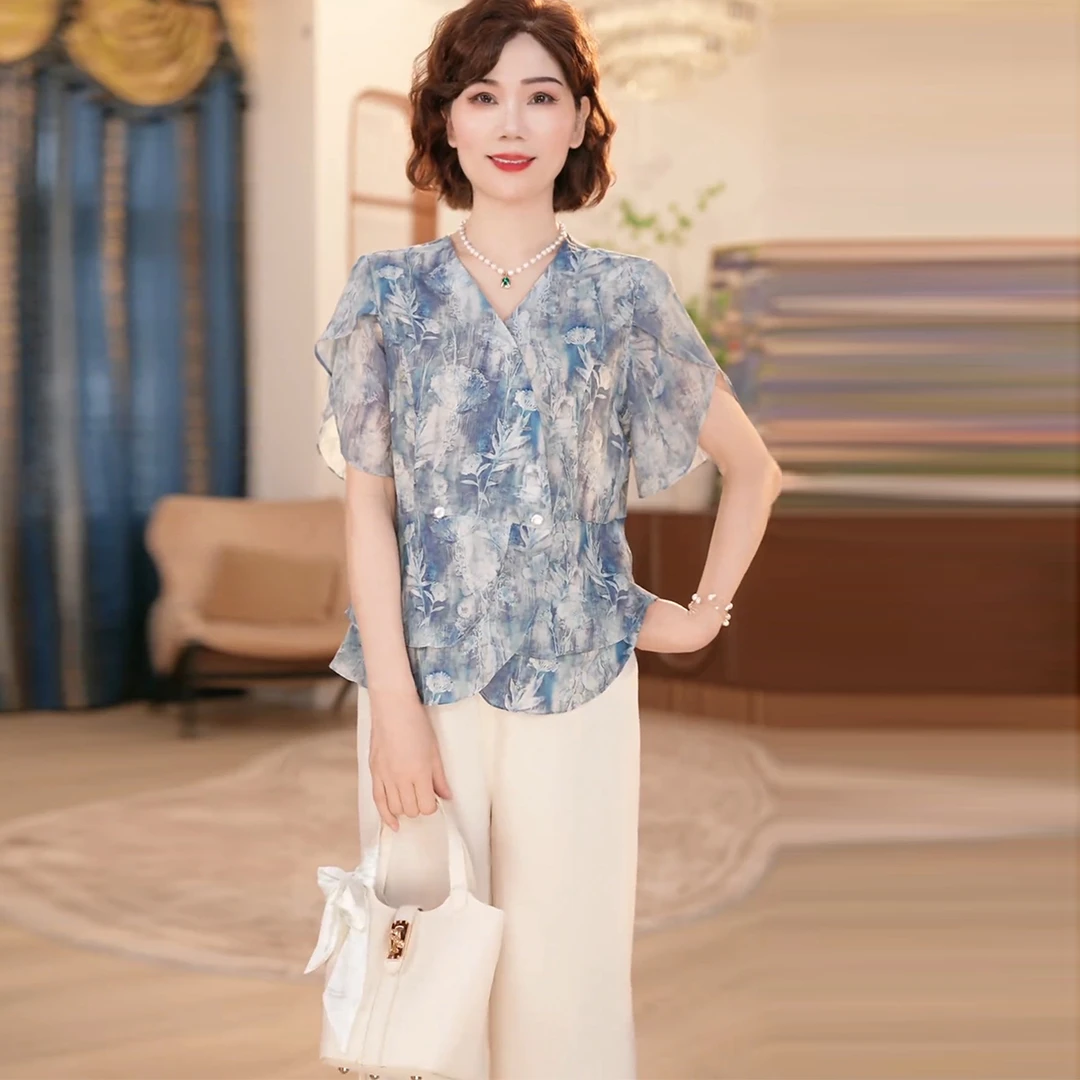 洋气中老年女装小衫开衫两件套中年妈妈国风夏装新中式上衣服套装