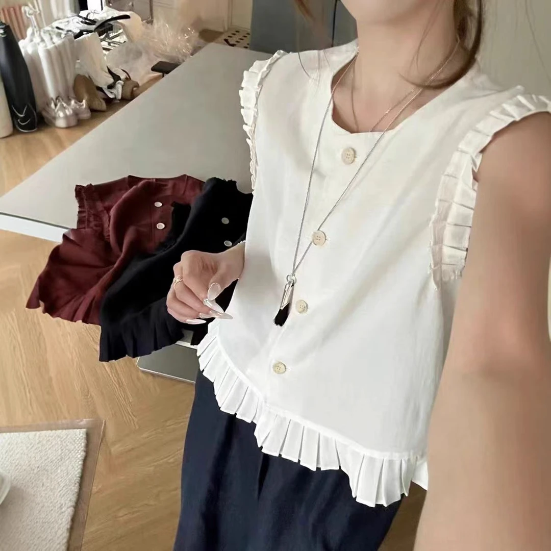 【柚子同款】YY夏季韩版时尚花边无袖马甲小衫2653