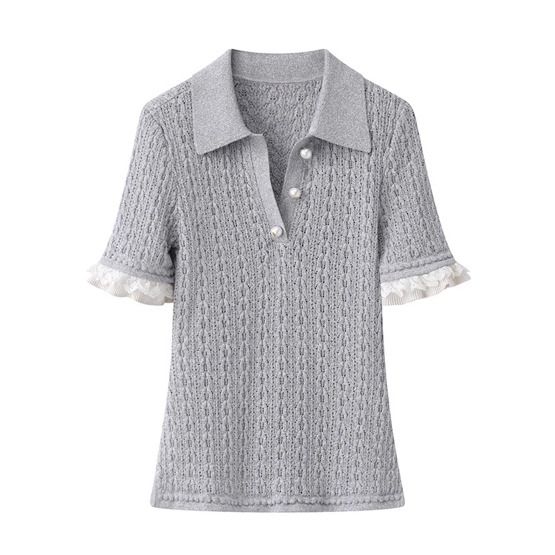 【LF0052】2025夏新品女装韩版时尚POLO领针织衫上衣短袖T恤