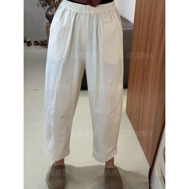 D141-垂感直筒裤女九分宽松显瘦透气休闲裤老钱风